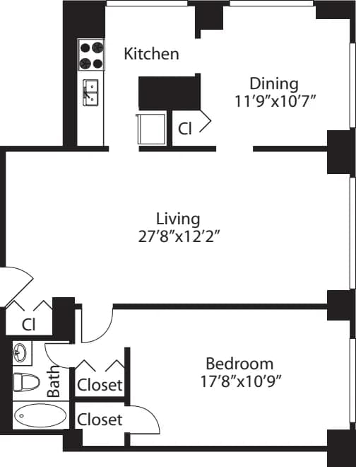 Parc East Apartments 240 East 27 Street #10J, Manhattan, NY 10016 apartment_floor_plan 1
